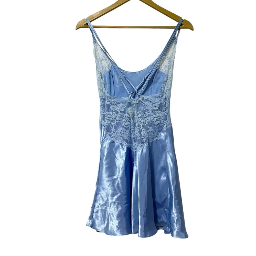 Victorias Secret Size Small Light Blue Satin Lace Slip Feminine Sexy Sleep
